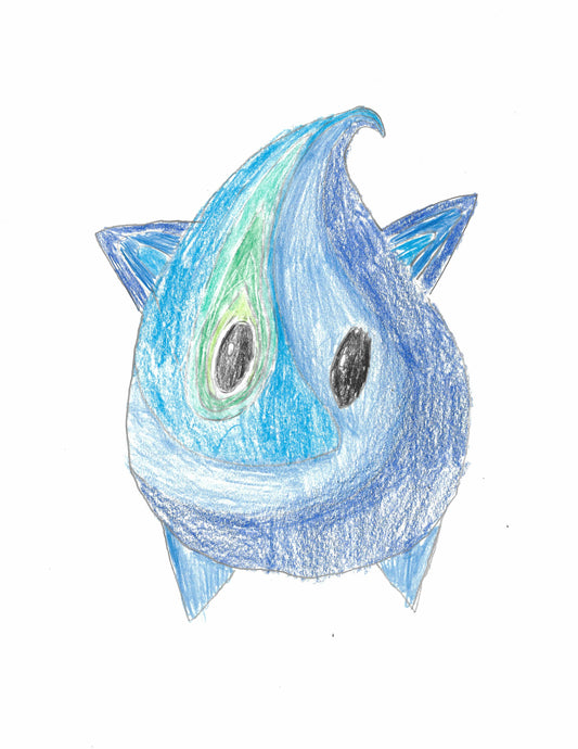 La Créature Bleue – Dessin aux Crayons de Couleur Brut